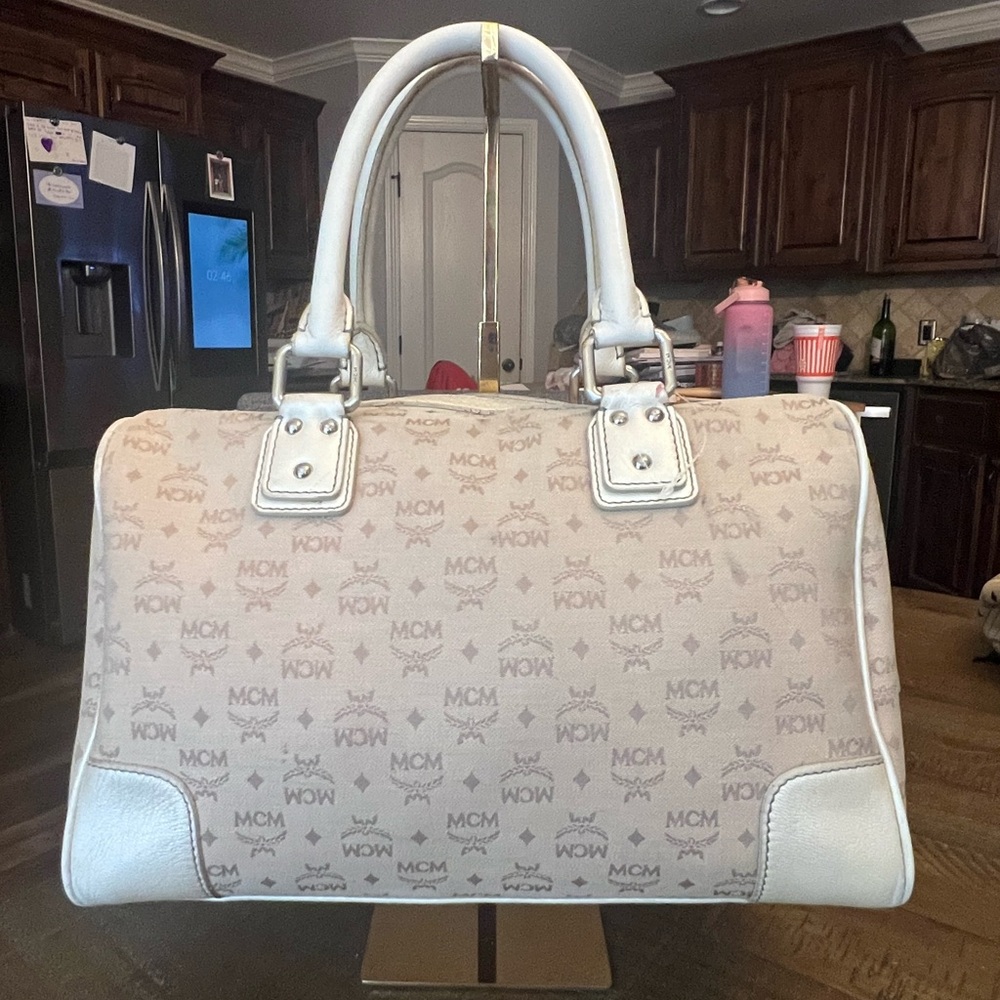 MCM Cream Satchel Bag with Top Handle and Metallic Hardware - Picture 2 of 8